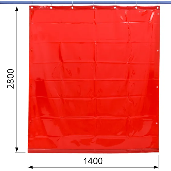 Zasłona spawalnicza 140x280 cm, oferująca ochronę przed UV i IR oraz 4,5% przepuszczalności światła do lepszej kontroli pracy.
